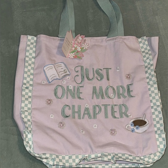 Handbags - Brand New Just One More Chapter Book Tote Lavender with Gingham Mint Ruffles